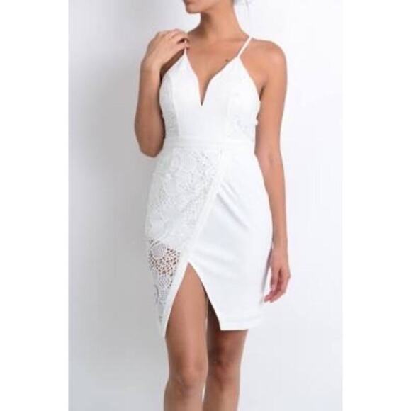 Women’s Black Midi Formal Cocktail Dress Small 0/2 Front Slit Lace Overlay - Picture 5 of 6